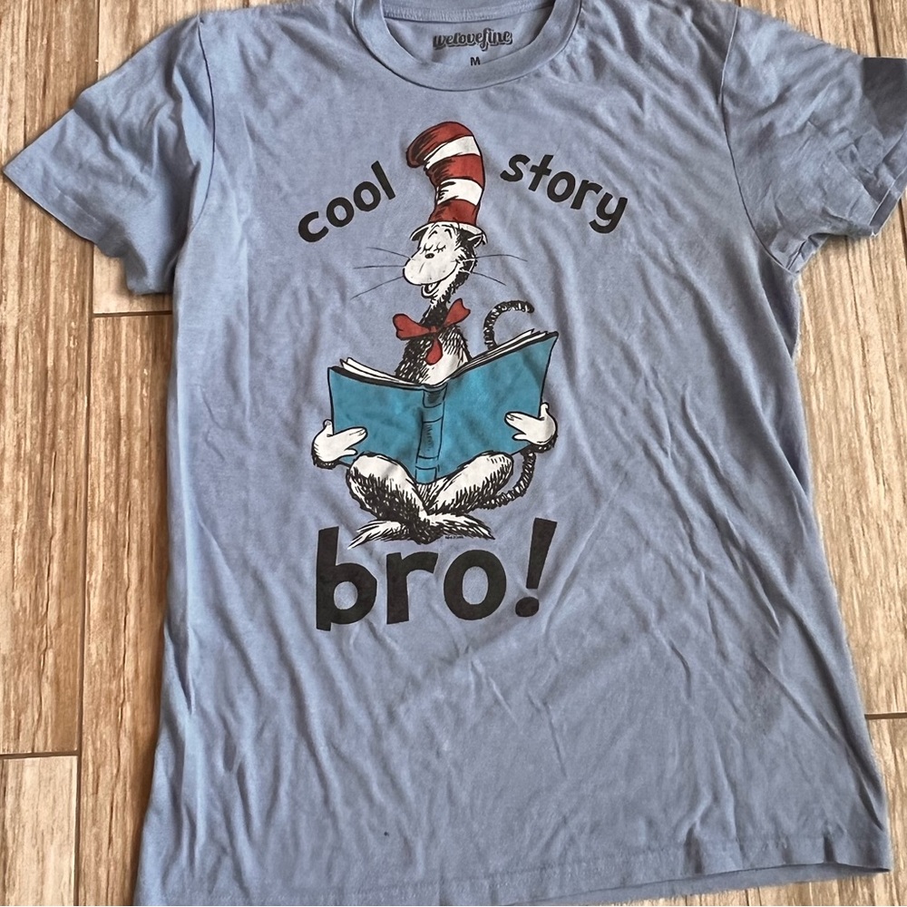 Blue Graphic T-Shirt with Cat in the Hat Design
